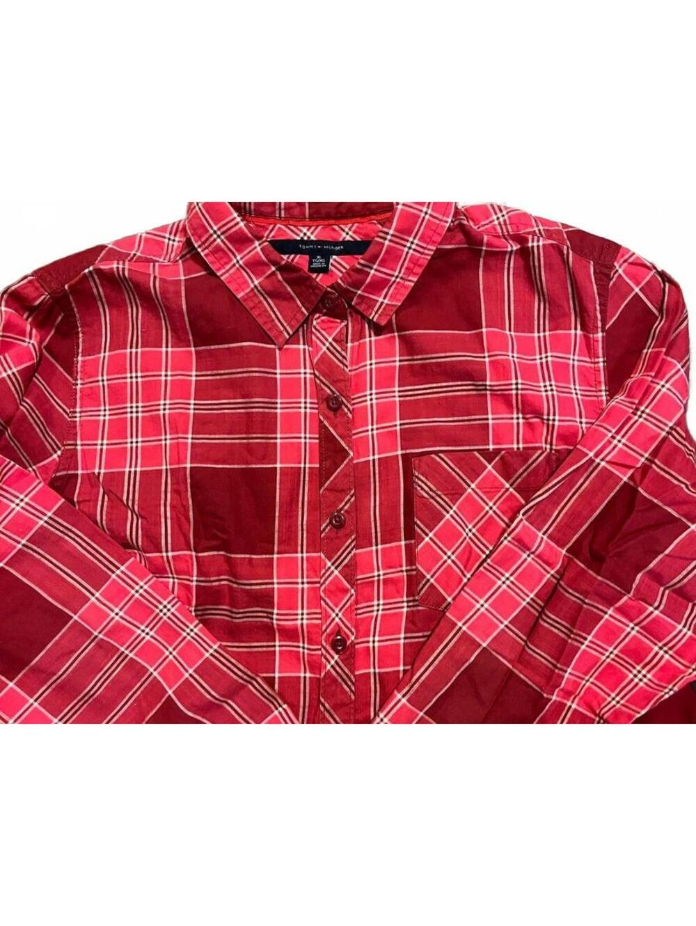 Tommy Hilfiger Men's Red Plaid Button-Up Shirt Flannel Long Sleeve XL